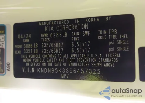 2025 Kia Carnival Mpv Lxs from USA, damaged, VIN KNDNB5K33S6457325